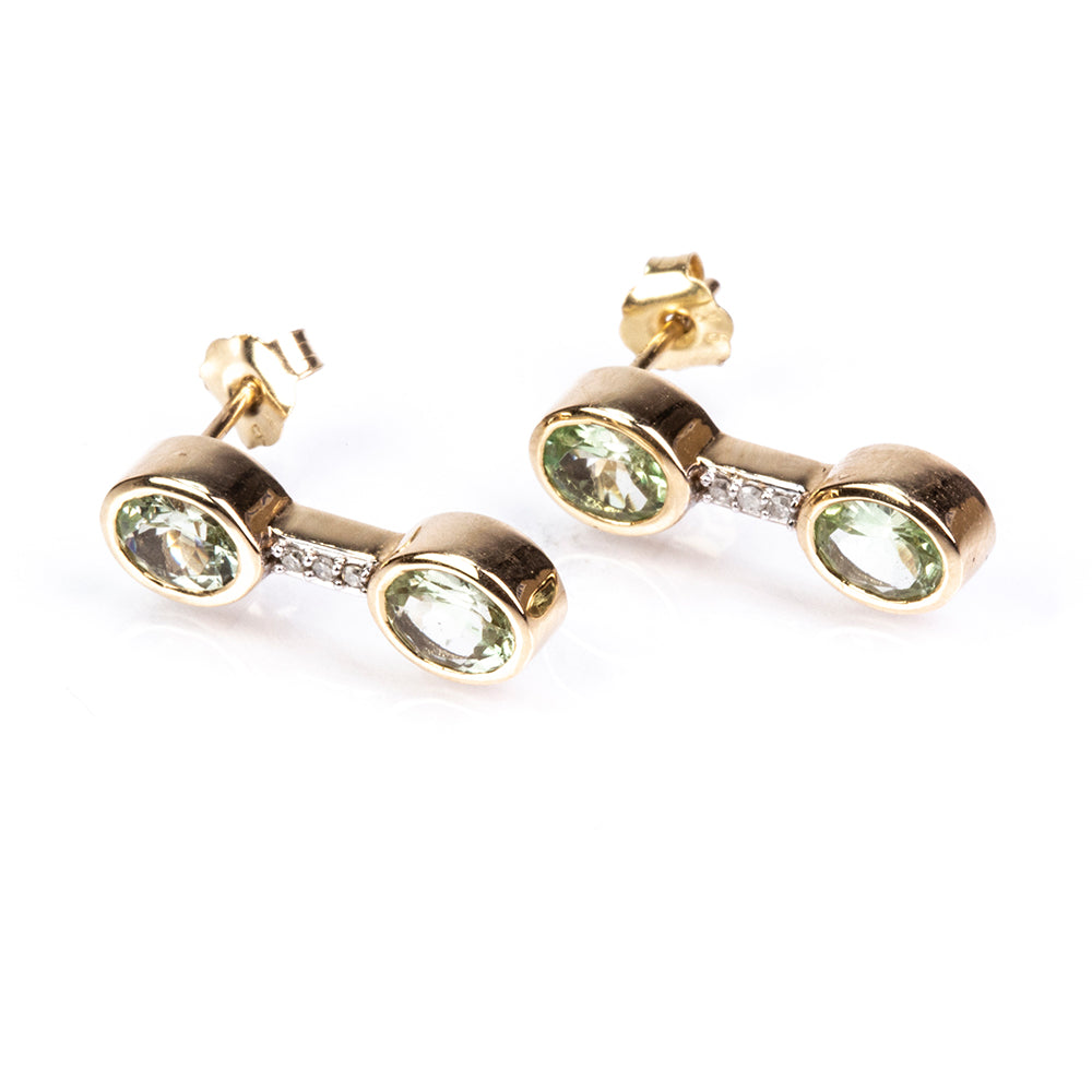 Zlaté Náušnice s Kijani Granátom a Bielym Diamantom