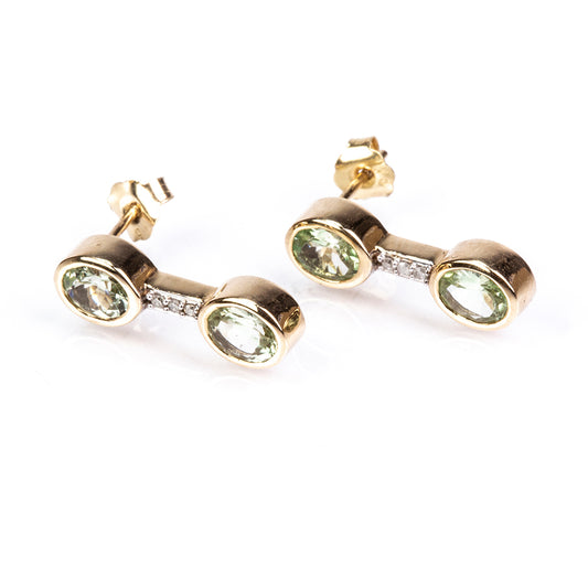 Zlaté Náušnice s Kijani Granátom a Bielym Diamantom