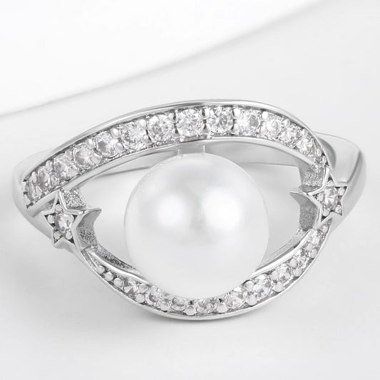 Pozlátený Zliatinový Prsteň s Bielym Emporia® Krištáľom