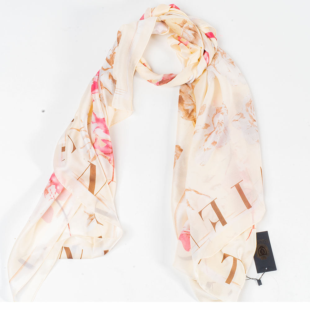 Kvety a listy, šatka, 85 x 180 cm, Biela, 100% vegánske hodvábie