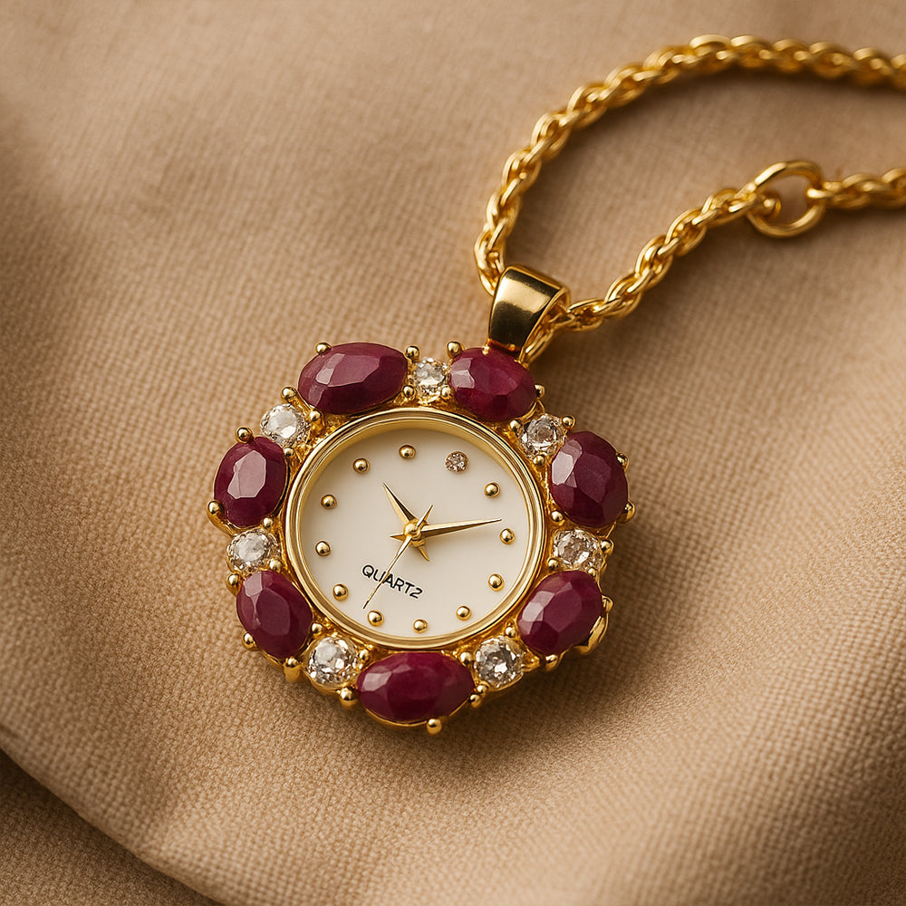 Pozlátený Zliatinový Náhrdelník s Rubínom a Bielym Emporia® Krištáľom