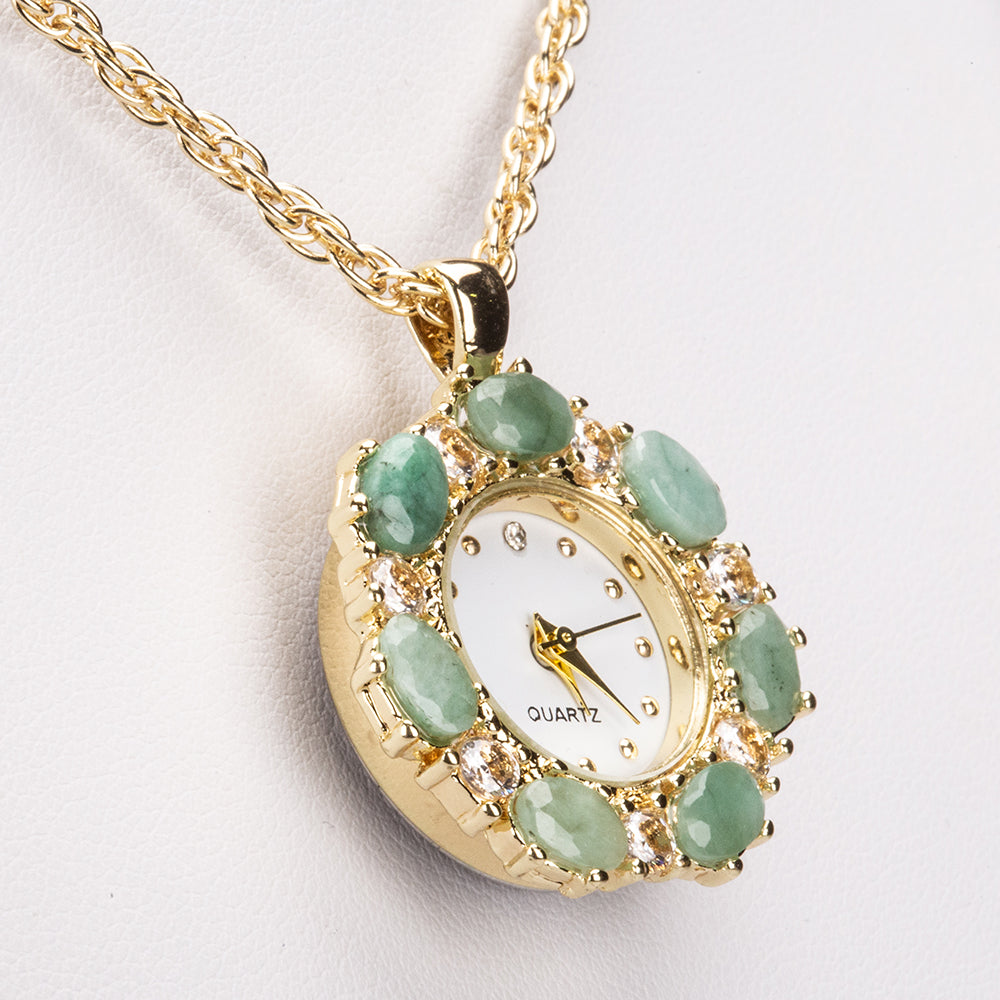 Pozlátený Zliatinový Náhrdelník s so Smaragdom a Bielym Emporia® Krištáľom ( Náhrdelník+Prívesok )