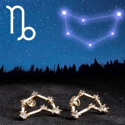 Kozorožec Pozlátené Zliatinové Náušnice s Bielym Emporia® Krištáľom