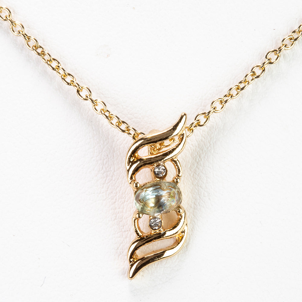 Pozlátený Zliatinový Náhrdelník s Akvamarínom a Bielym Emporia® Krištáľom ( Náhrdelník+Prívesok )