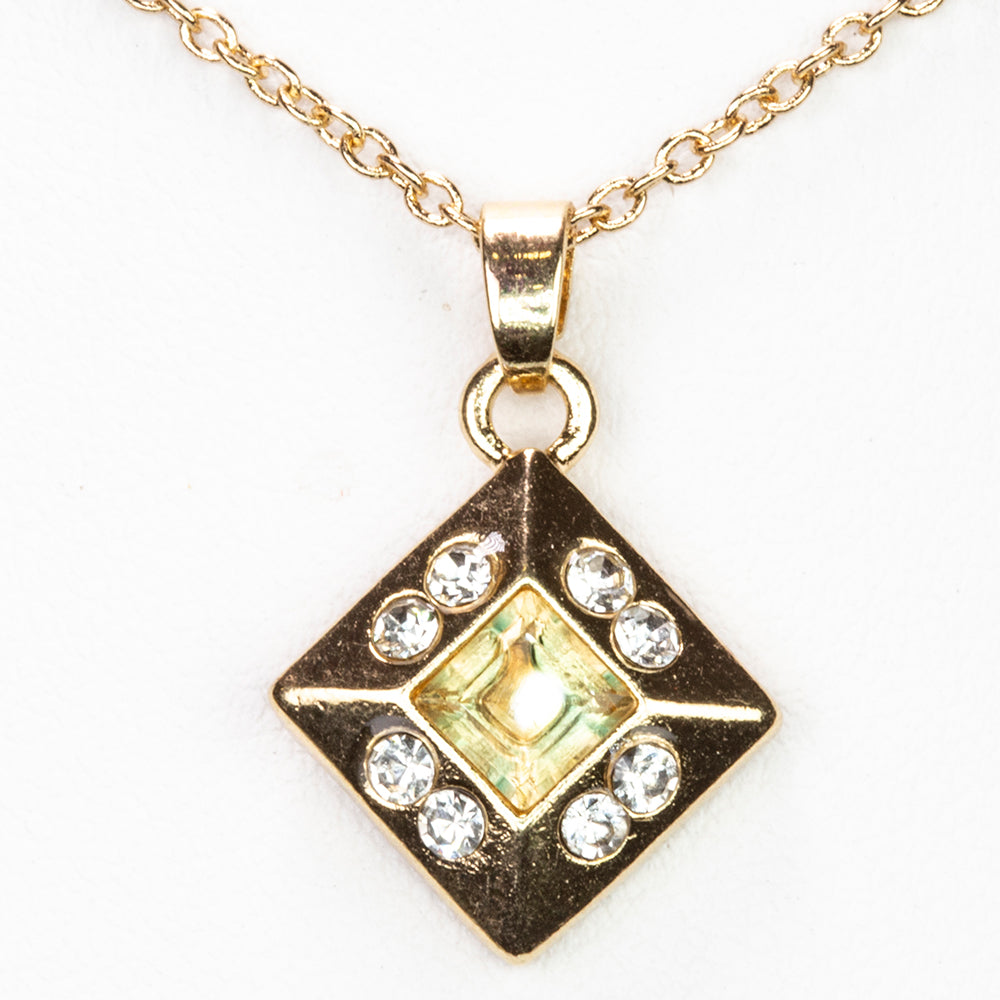 Pozlátený Zliatinový Náhrdelník s Citrínom a Bielym Emporia® Krištáľom ( Náhrdelník+Prívesok )