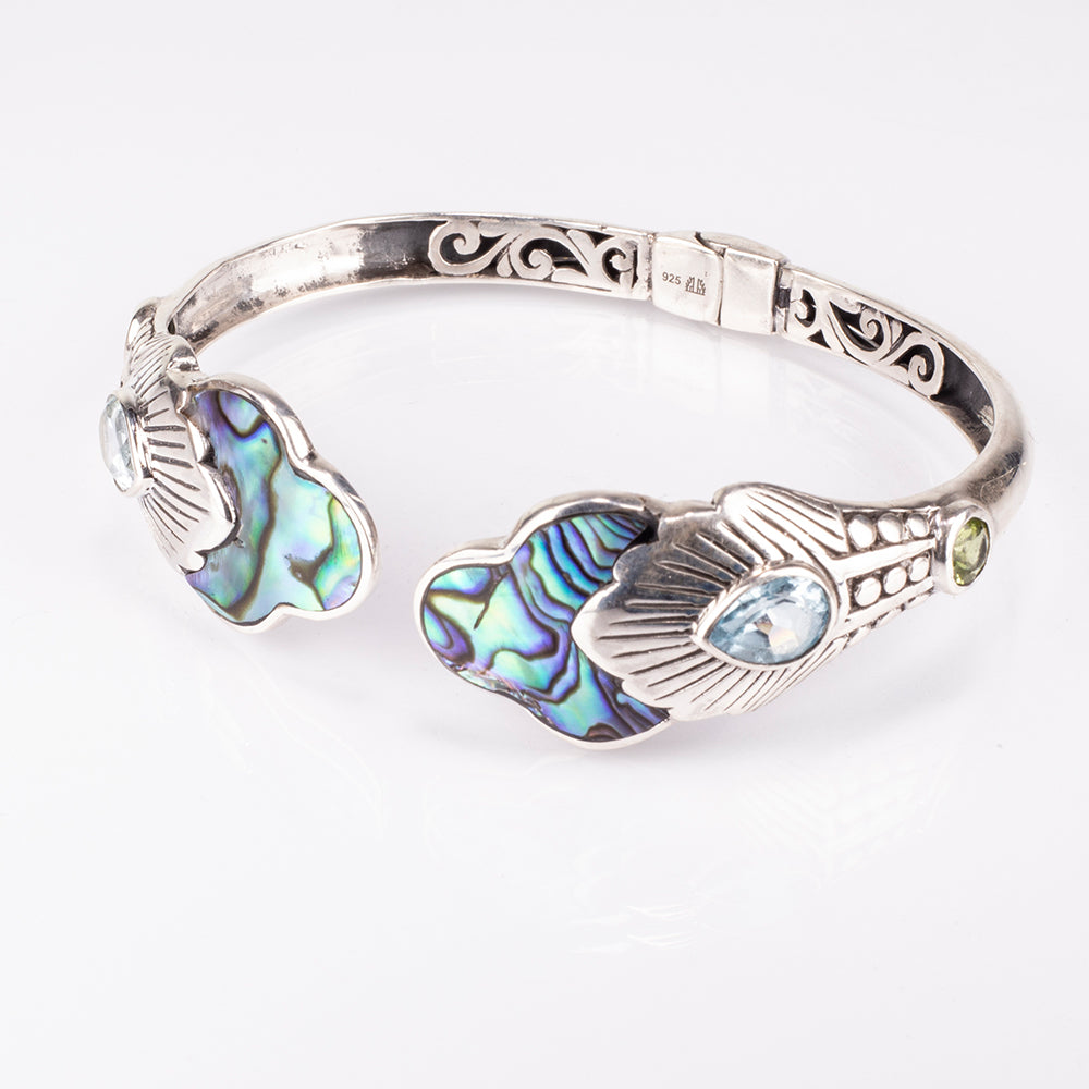 Strieborný Náramok s Mušľou Abalone a Lapisom Lazuli