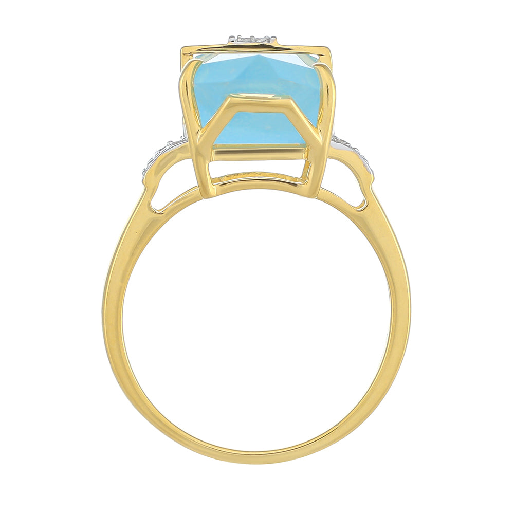 Pozlátený Strieborný Prsteň s Tyrkysom a Bielym Diamantom