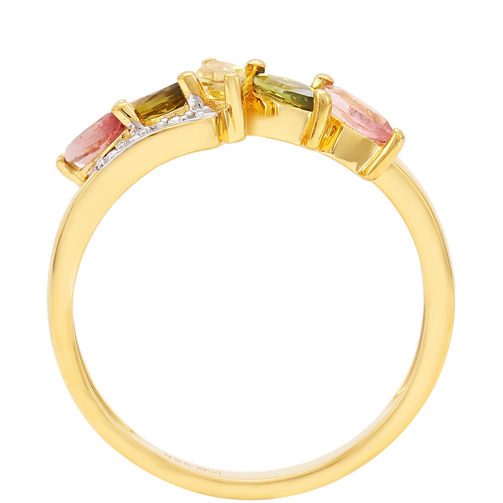 Pozlátený Strieborný Prsteň s Dúhovým Turmalínom z Pelmadulla a Bielym Topásom