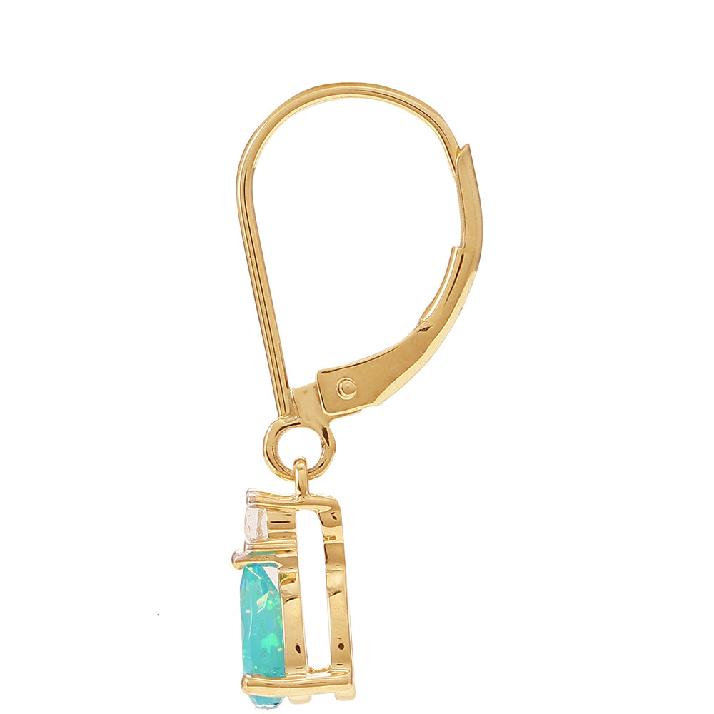 Zlaté Náušnice s Etiópskym Paraiba Modrým Opálom a Bielym Topásom