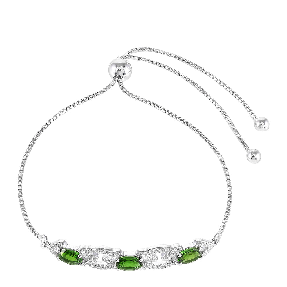 Strieborný Náramok s Chrom Diopsidom a Bielym Topásom