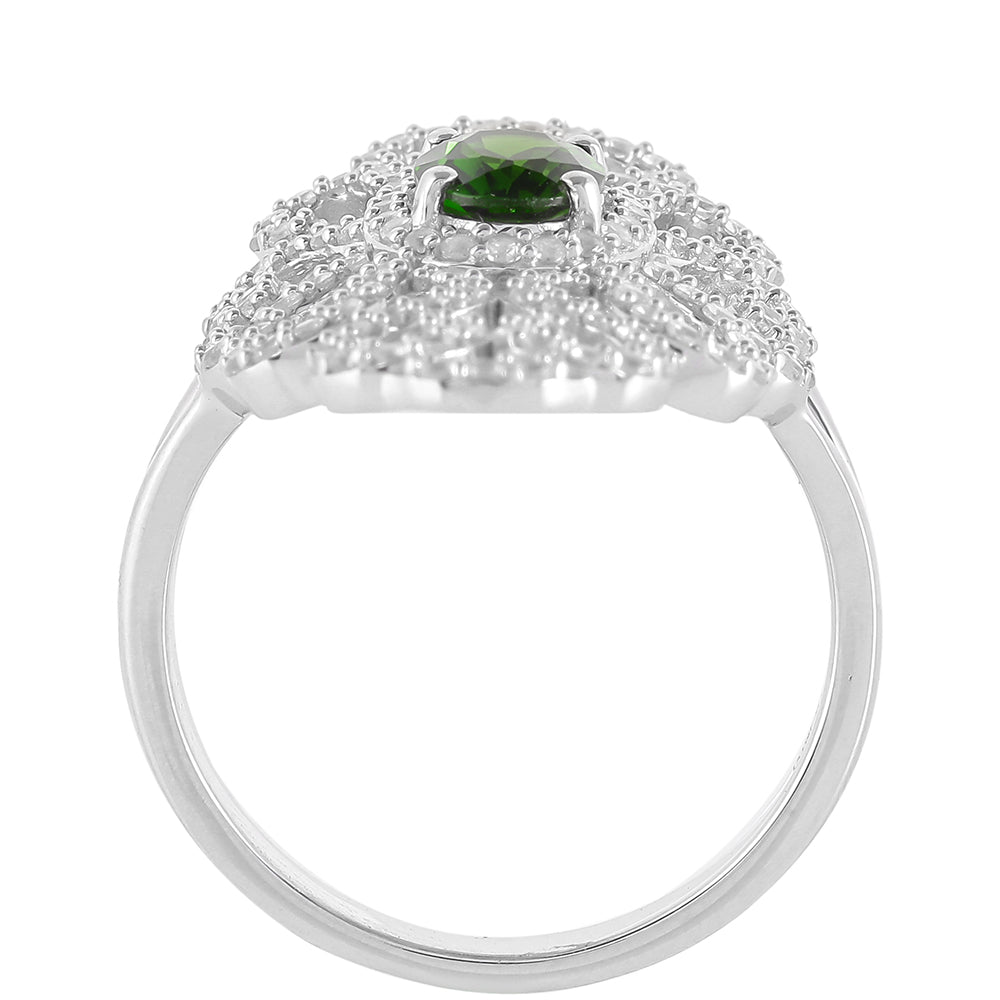Strieborný Prsteň s Chrom Diopsidom a Bielym Topásom