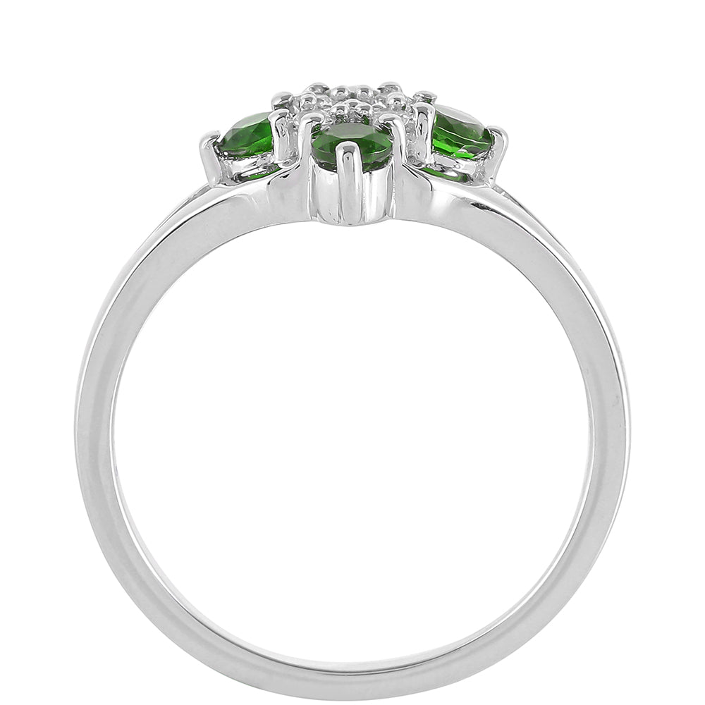 Strieborný Prsteň s Chrom Diopsidom a Bielym Topásom