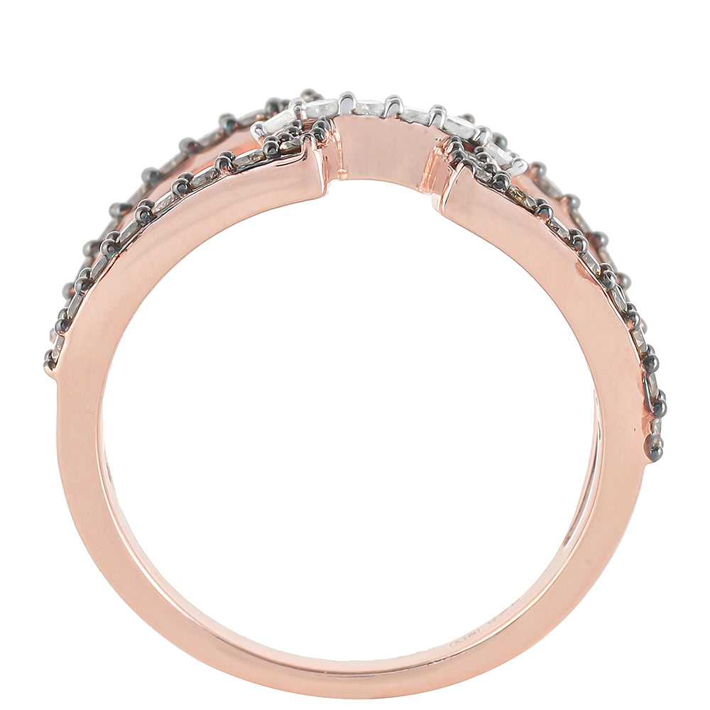 Ružovým Zlatom Pozlátený Strieborný Prsteň s Champagne Diamantom a Bielym Diamantom