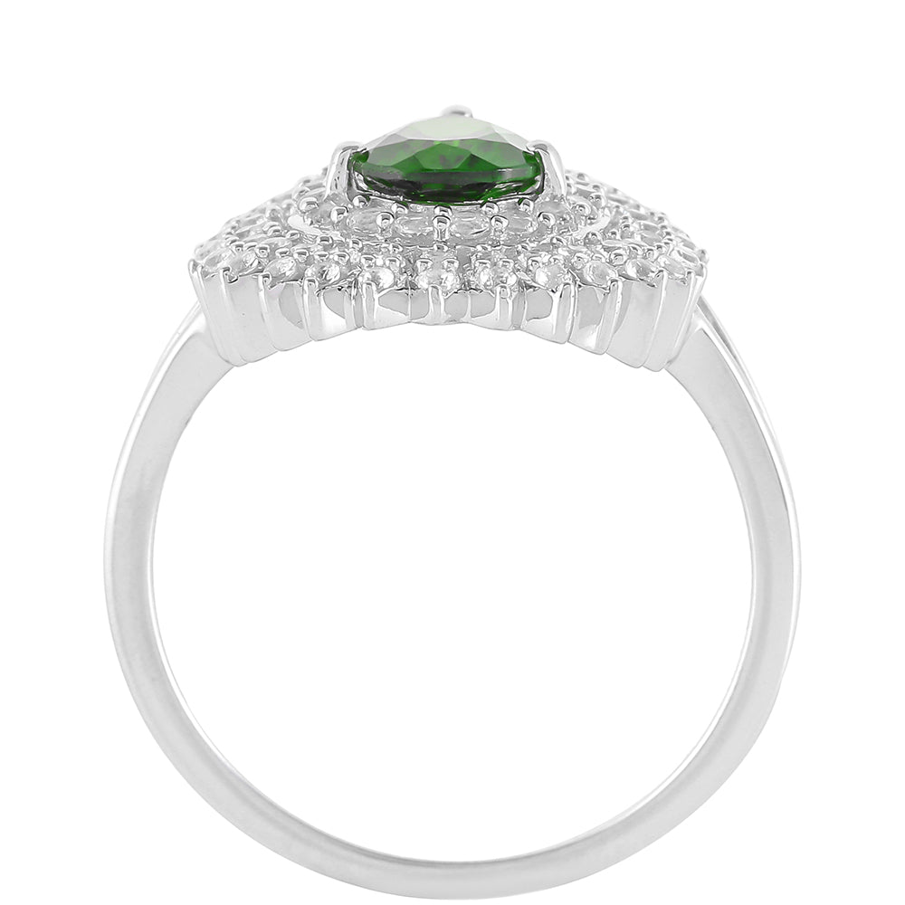Strieborný Prsteň s Chrom Diopsidom a Bielym Topásom