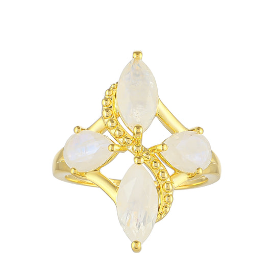 Pozlátený Strieborný Prsteň s Dúhovým Mesačným Kameňom