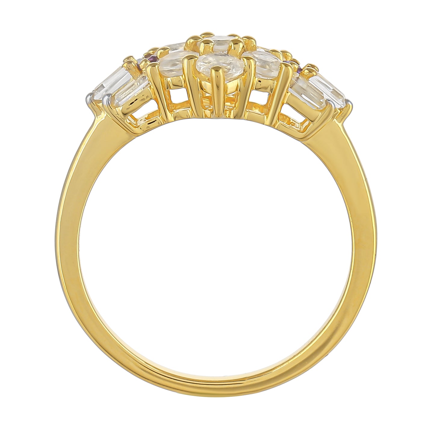 Pozlátený Strieborný Prsteň s Dúhovým Mesačným Kameňom a Brazílskym Ametystom