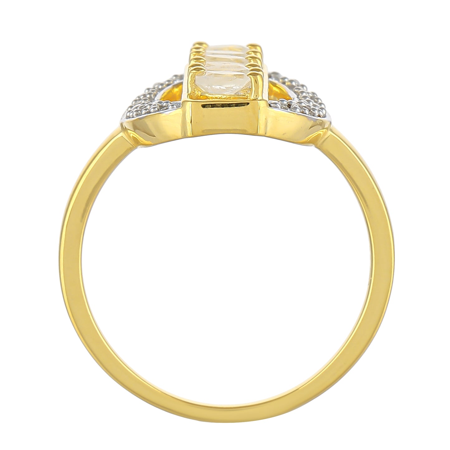 Pozlátený Strieborný Prsteň s Dúhovým Mesačným Kameňom a Bielym Topásom