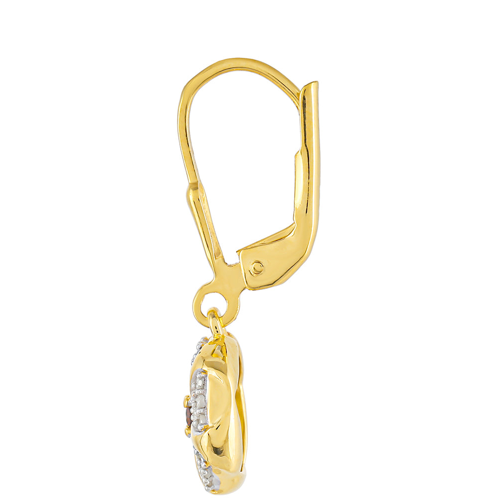 Pozlátené Strieborné Náušnice s Červeným Diamantom a Bielym Diamantom