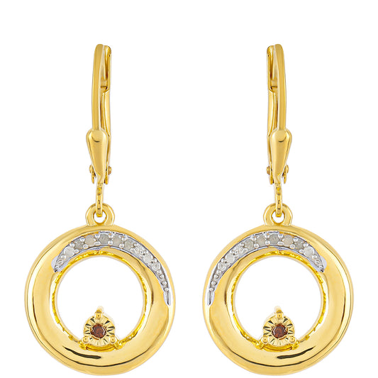 Pozlátené Strieborné Náušnice s Červeným Diamantom a Bielym Diamantom