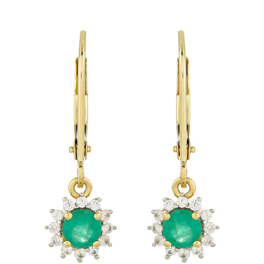 Zlaté Náušnice s Brazílskym Smaragdom a Prírodným Zirkonom