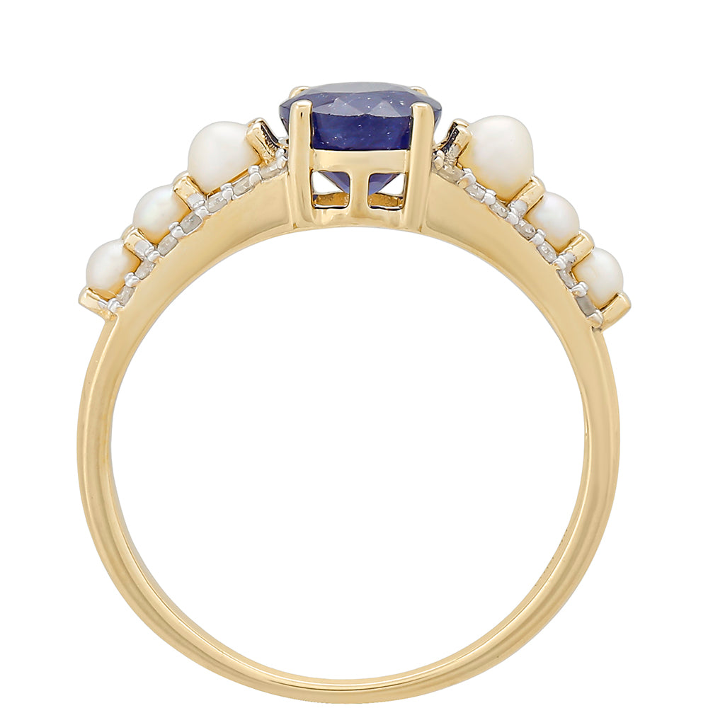 Zlatý Prsteň s Thajským Zafírom a Bielym Diamantom