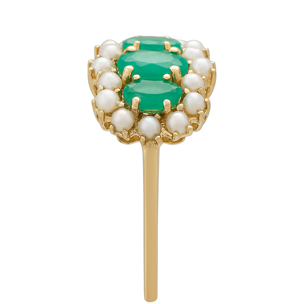 Zlatý Prsteň s Brazílskym Smaragdom a Bielou Sladkovodnou Perlou