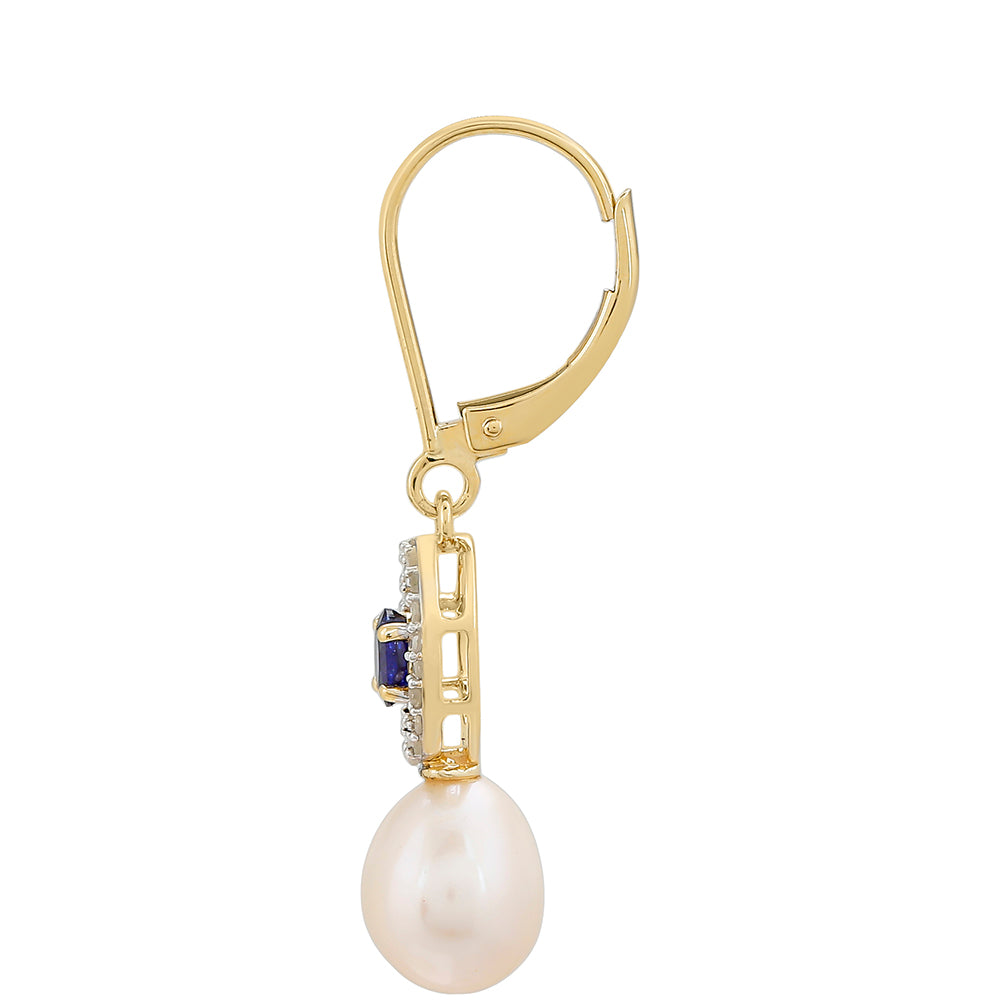 Zlaté Náušnice s Thajským Zafírom a Bielym Diamantom