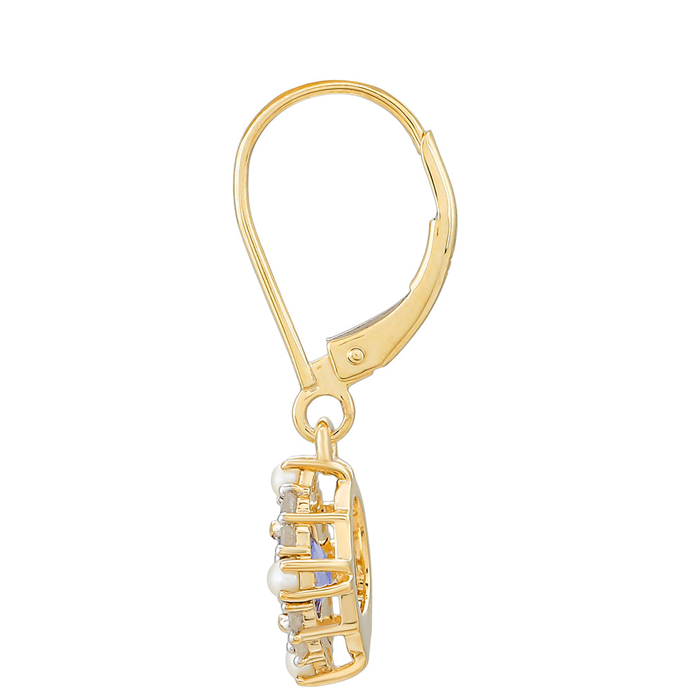 Zlaté Náušnice s Tanzanitom a Bielym Diamantom