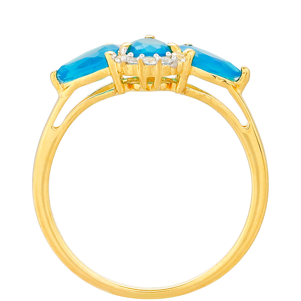 Pozlátený Strieborný Prsteň s Etiópskym Paraiba Modrým Opálom a Bielym Topásom