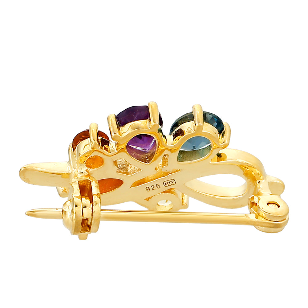 Pozlátený Strieborný Brošňa s Ametystom a Citrínom z Madeiry