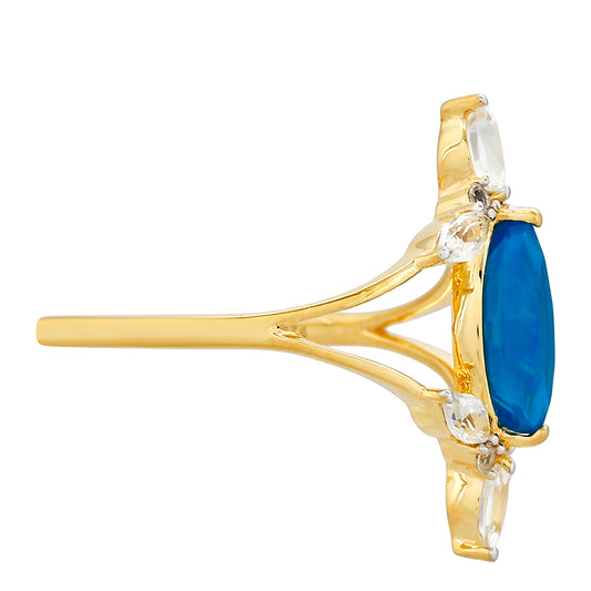 Pozlátený Strieborný Prsteň s Etiópskym Paraiba Modrým Opálom a Bielym Topásom