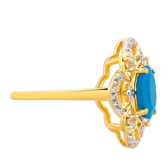 Pozlátený Strieborný Prsteň s Etiópskym Paraiba Modrým Opálom a Bielym Topásom