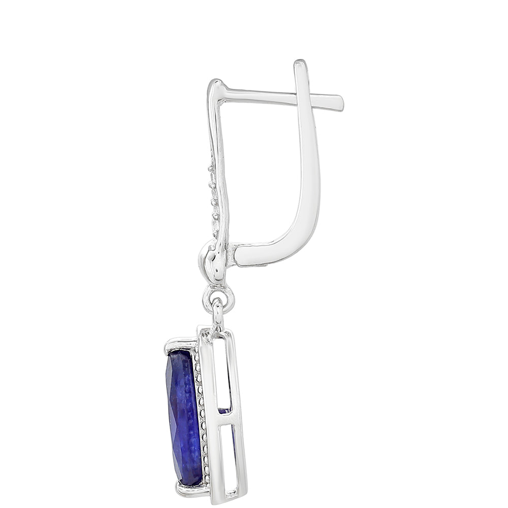 Strieborné Náušnice s Thajským Zafírom a Bielym Topásom