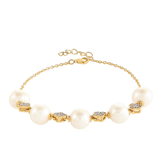 Pozlátený Strieborný Náramok s Barokovou Sladkovodnou Kultivovanou Perlou a Bielym Topásom