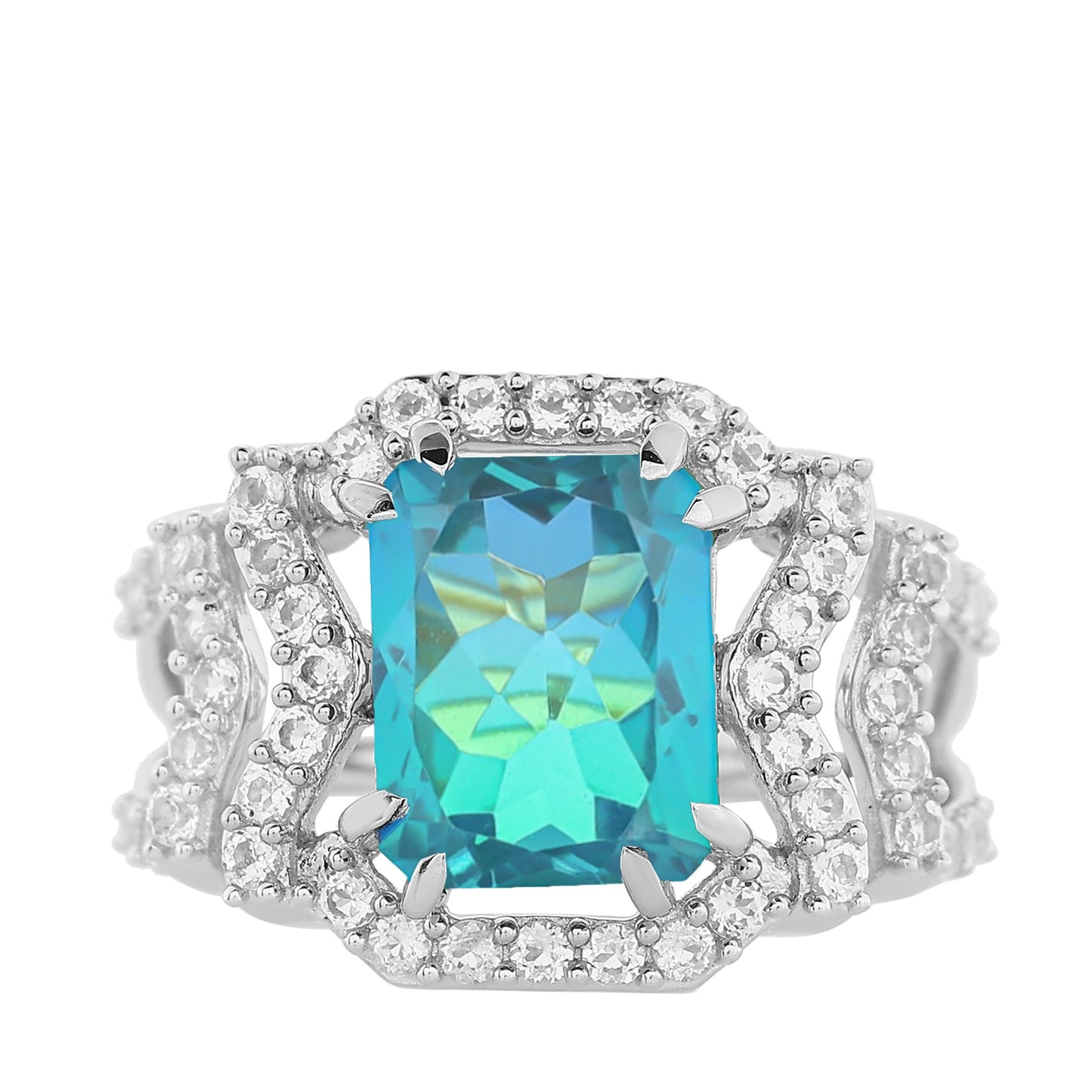 Strieborný Prsteň s Pávím Kremeňom a Bielym Topásom