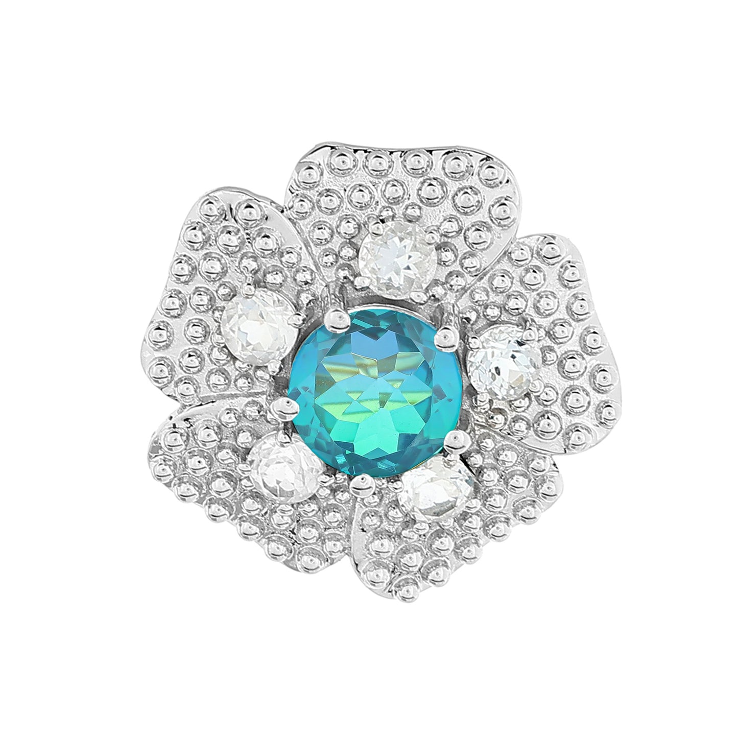 Strieborný Prívesok s Pávím Kremeňom a Bielym Topásom