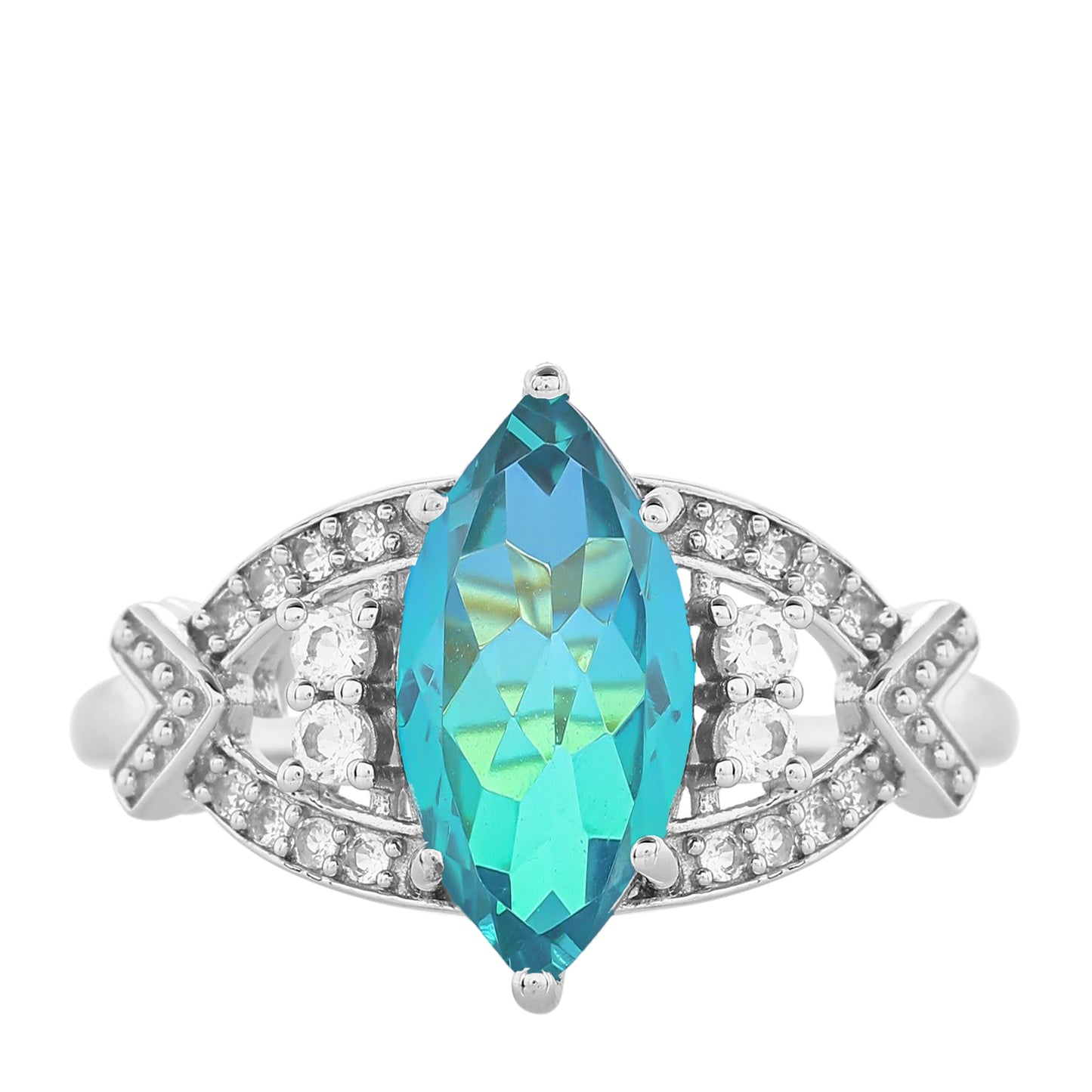 Strieborný Prsteň s Pávím Kremeňom a Bielym Topásom