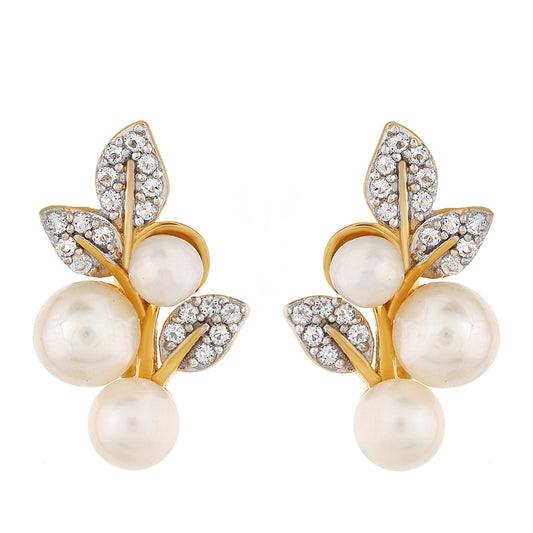 Pozlátené Strieborné Náušnice s Barokovou Sladkovodnou Kultivovanou Perlou a Bielym Topásom