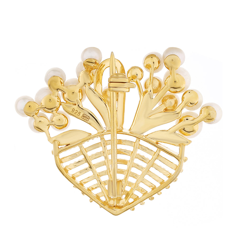 Pozlátený Strieborný Brošňa s Barokovou Sladkovodnou Kultivovanou Perlou