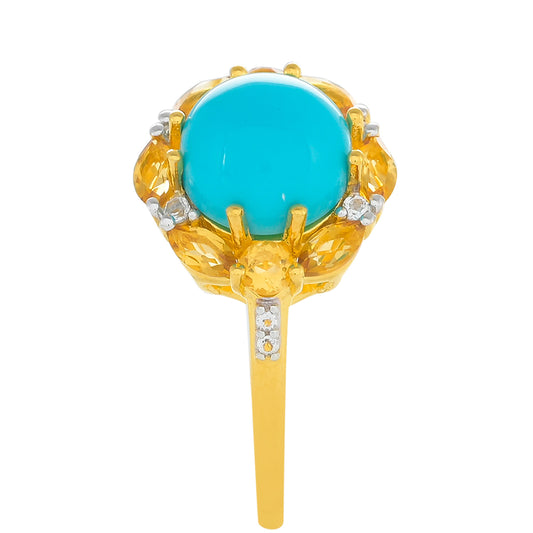 Pozlátený Strieborný Prsteň s so Sleeping Beauty Tyrkysom a Citrínom