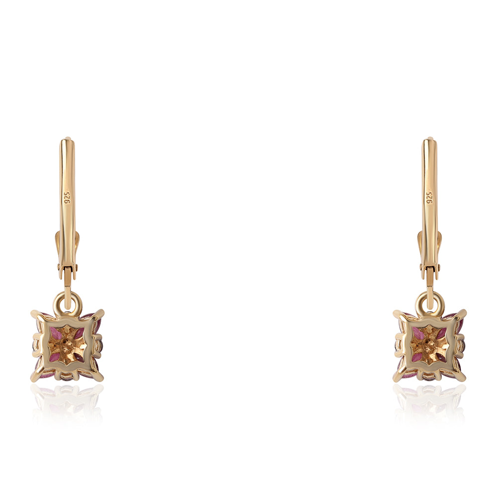 Pozlátené Strieborné Náušnice s Mozambickým Rubínom a Bielym Topásom
