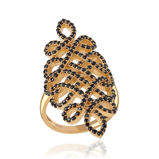 Pozlátený Strieborný Prsteň s Čiernym Spinelom