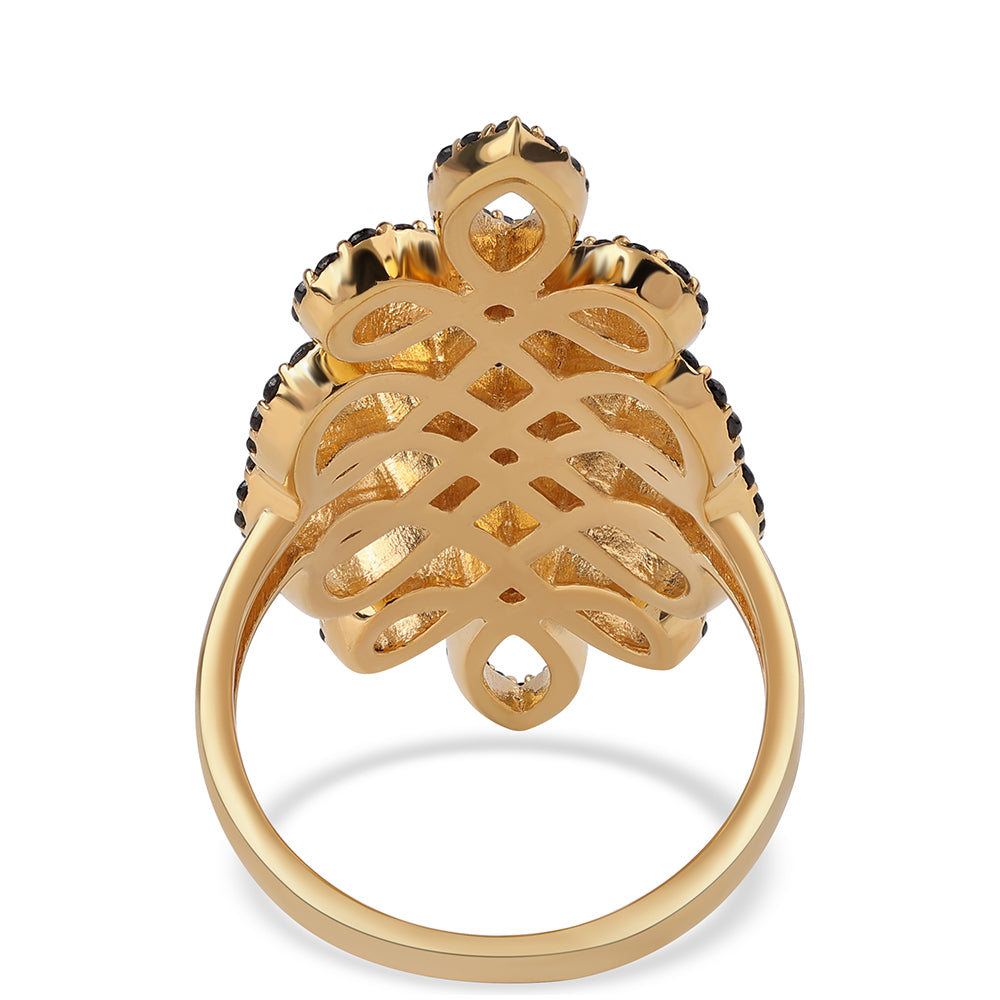 Pozlátený Strieborný Prsteň s Čiernym Spinelom