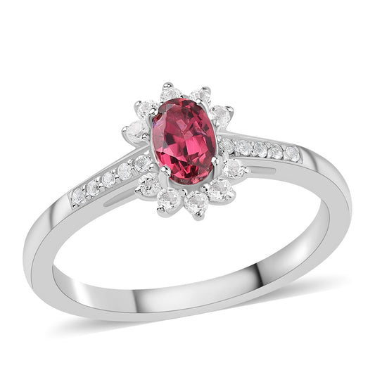 Strieborný Prsteň s Rubellitom z Cruzeira a Bielym Topásom