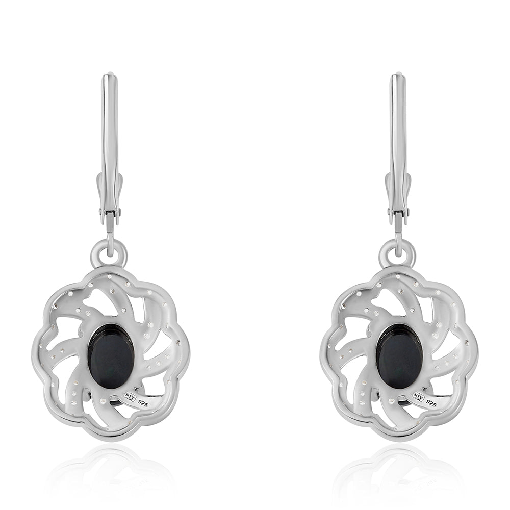 Strieborné Náušnice s Polnočne Čiernym Etiópskym Opálom z Lega Dembi a Bielym Topásom