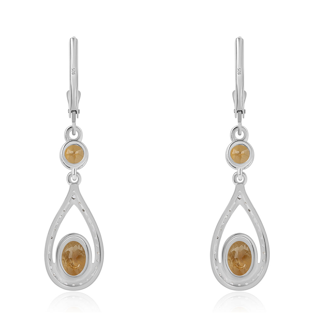 Strieborné Náušnice s Citrínom a Bielym Topásom