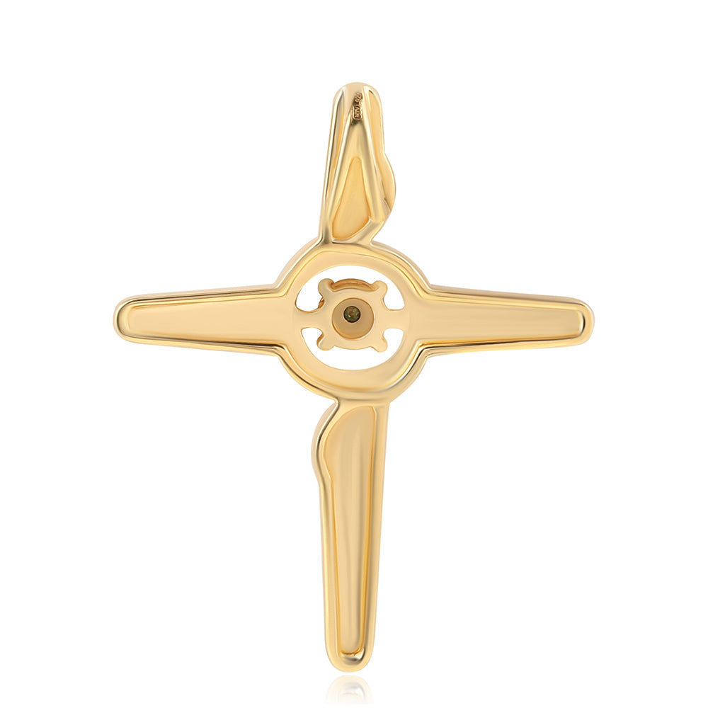 Kríž Pozlátený Strieborný Prívesok s so Zeleným Diamantom