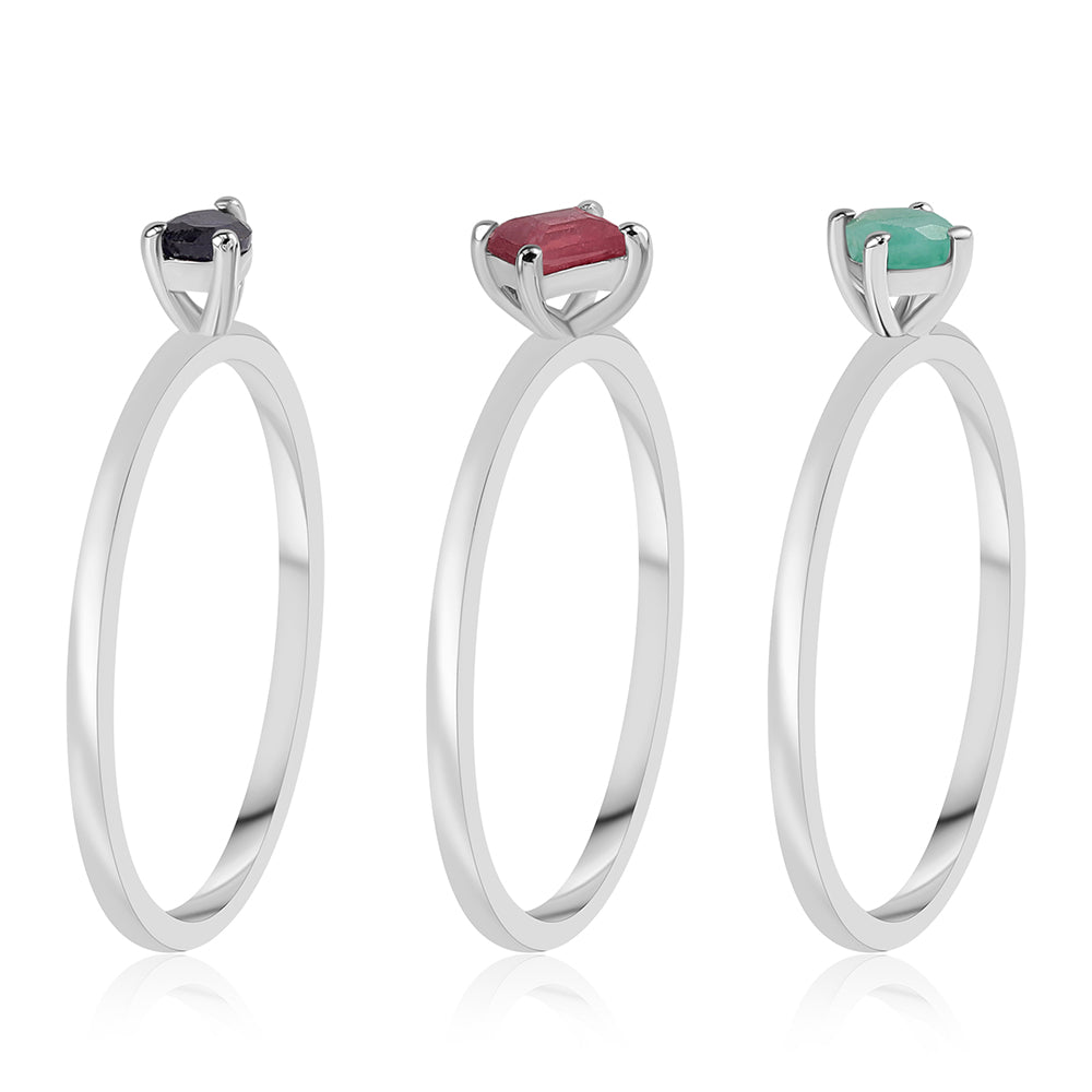 Strieborné Sada s Thajským Rubínom a Brazílskym Smaragdom ( Prsteň )