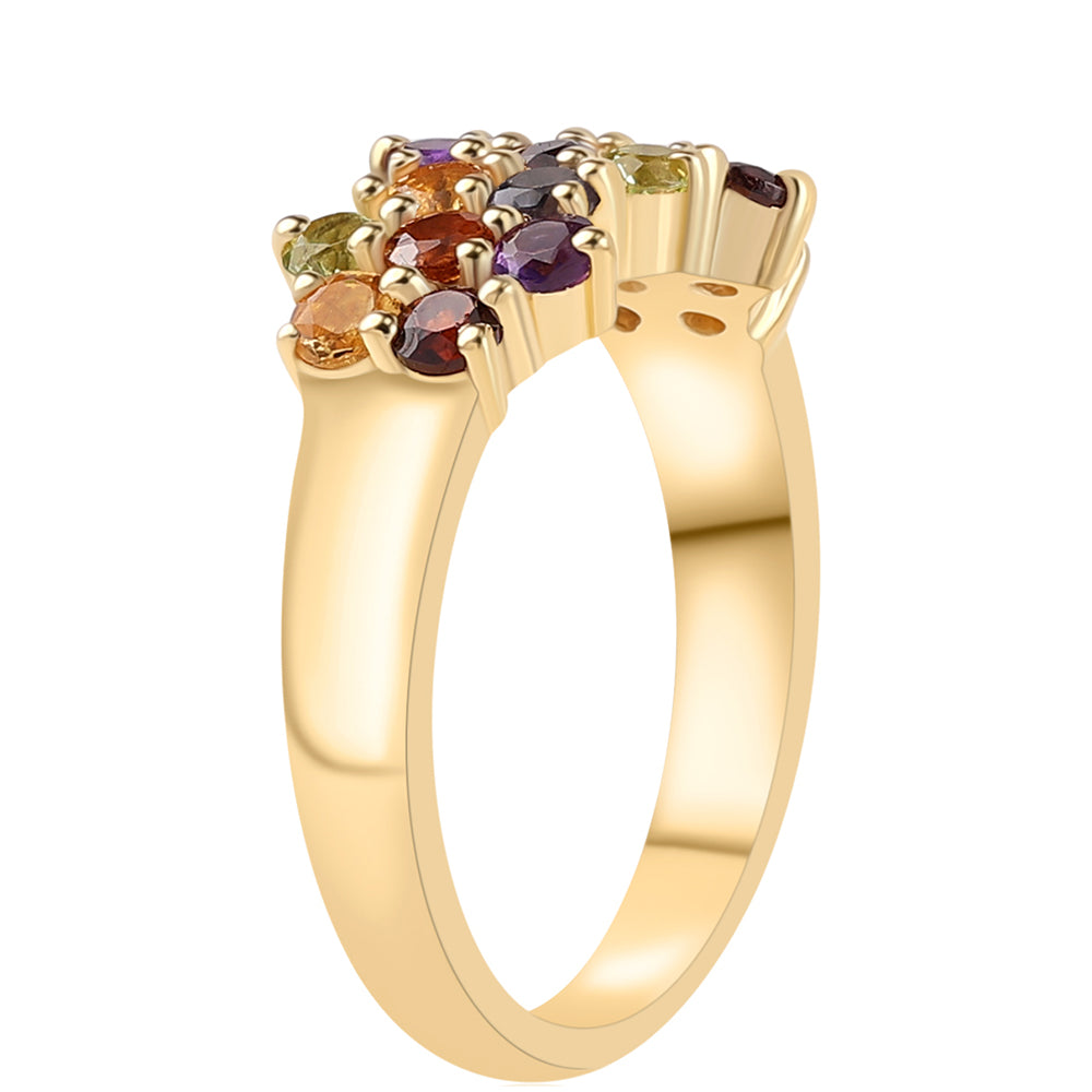 Pozlátený Strieborný Prsteň s Africkým Ametystom a Červeným Granátom
