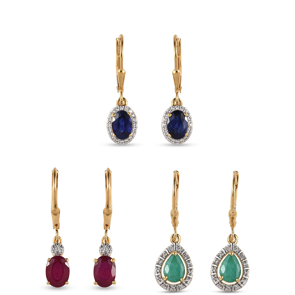 Pozlátené Strieborné Sada s Thajským Rubínom a Brazílskym Smaragdom ( Náušnice )